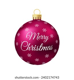Pink Christmas tree toy or ball Volumetric and realistic color illustration