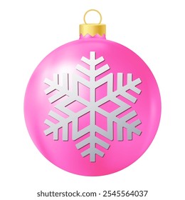 Pink Christmas tree toy or ball with snowflake illustration