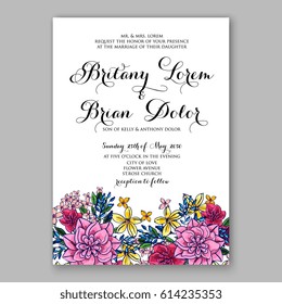Pink chrysantemum wedding invitation card printable template 