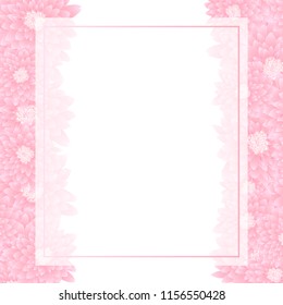 Pink Chrysanthemum Banner Card Border. Vector Illustration.