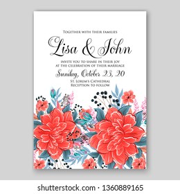 Pink Chrysanthemum wedding invitation card vector template greenery