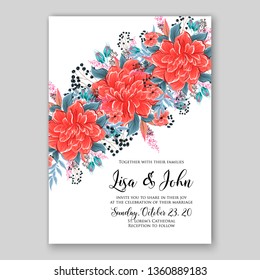 Pink Chrysanthemum wedding invitation card vector template greenery