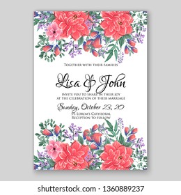 Pink Chrysanthemum wedding invitation card vector template greenery