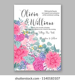 Pink chrysanthemum wedding invitation printable floral template summer