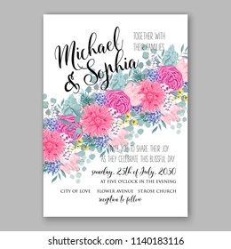 Pink chrysanthemum wedding invitation printable floral template summer