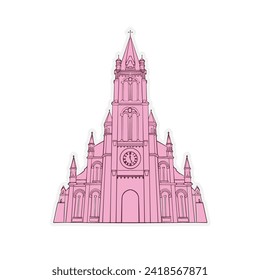 Pink  church illustration on white background eps 10