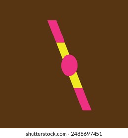 pink circle above yellow and pink stripes