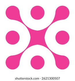 Pink circle blob connect pattern. Organic morphing shapes and logo dots. Flat vector illustration isolated on white background.