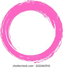 Vector de trazo de pincel de círculo rosado aislado en fondo blanco. Razo del pincel de círculo zen rosado. Para plantillas de diseño de sellos, sellos, tinta y pincel. Forma de círculo dibujado a mano, vector