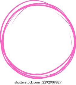 Línea de círculo rosa dibujada a mano. Resaltar el círculo de dibujo a mano aislado en fondo blanco. Círculo redondo escrito a mano. Para marcar texto, nota, icono de marca, número, lápiz de marcadores, revisión de lápiz y texto, vector