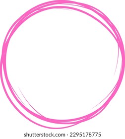 Pink circle line hand drawn. Highlight hand drawing circle isolated on white background. Round handwritten circle. For marking text, note, mark icon, number, marker pen, pencil and text check, vector