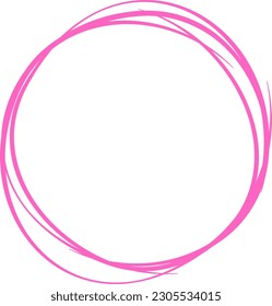 Línea de círculo rosa dibujada a mano. Resaltar el círculo de dibujo a mano aislado en fondo blanco. Círculo redondo escrito a mano. Para marcar texto, nota, icono de marca, número, lápiz de marcadores, revisión de lápiz y texto, vector