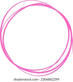 Pink circle line hand drawn. Highlight hand drawing circle isolated on white background. Round handwritten circle. For marking text, note, mark icon, number, marker pen, pencil and text check, vector
