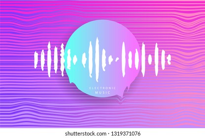 Pink Circle with music wave. Futuristic Abstract geometry. Cyberpunk. Electronic music. Deep house. Synthwave style 80s - 90s. Vaporwave. Retrowave. Vector Holographic effect