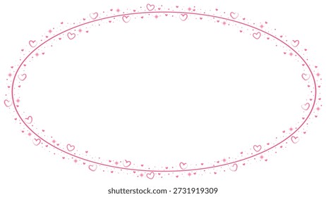Quadro de borda oval círculo rosa decorado com espumante coração de amor padrão ornamento
