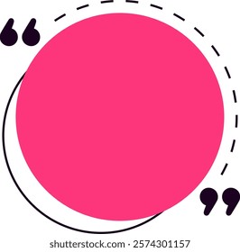 Pink circle with quotation marks and a dashed line suggesting an inspiring quote, review, or testimonial, providing ample space for custom text