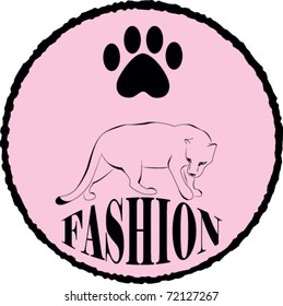 Pink Circle With The Silhouette Of Panther And Imprint Of Paw