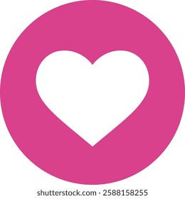 Pink circle with white heart shape at the center representing love, affection, care, and positive emotions, perfect for Valentine s Day or any romantic occasion