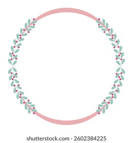 Pink Circle Wreath Frame With Pink And Green Leaf Decoration