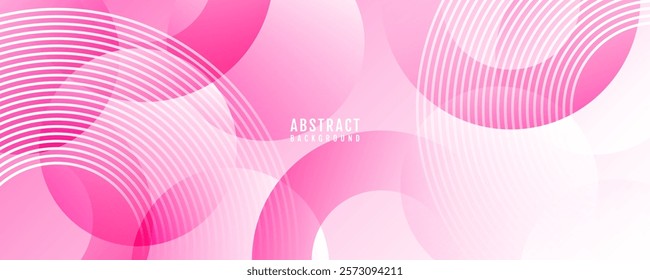 Pink circles abstract background overlap layer on bright space with stripes effect decoration. Modern graphic design element lines style concept for web banner, art, flyer, card, or brochure cover