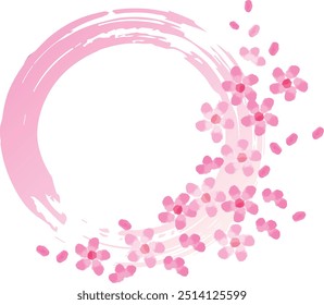 Pink circles and cherry blossoms painted with a brush.