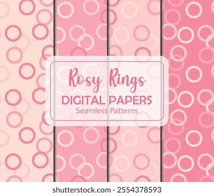 Pink circles geometric shapes rosy rings seamless pattern set
