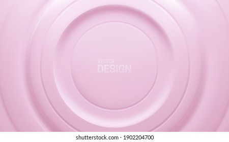 Fondo circular rosa. Fondo geométrico suave. Ilustración vectorial de estilo neumorfista. Resumen de geometría concéntrica. Decoración minimalista.