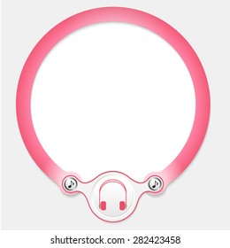 Pink circular frame for your text and headphones