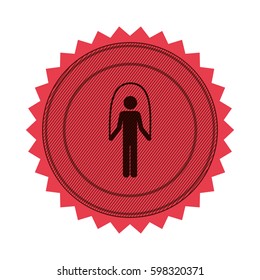 pink circular seal with training in jumping rope vector illustration