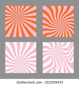 Pink circus. Groovy background. Retro swirl burst. Spiral background. Pattern in 1970s hippie style. Art in vintage color palette, swirl stripes. Psychedelic stock vector illustration of 60s.