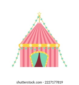 Pink circus tent vector illustration. Circus dome for amusement park, funfair or event isolated on white background. Circus, festival, entertainment concept