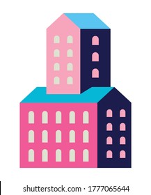 Pink city building design, Abstract geometric architecture and urban theme illustration