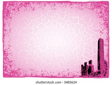 Pink city grunge background (vector, illustration)
