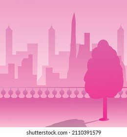 Pink City Landscape Vector Illustration. Pinky Cityscape Background. Valentine Special