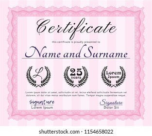 Pink Classic Certificate template. Artistry design. Easy to print. Customizable, Easy to edit and change colors. 