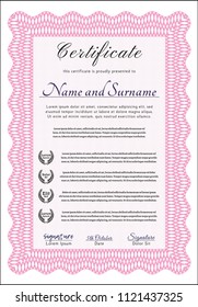 Pink Classic Certificate template. With background. Money style design. Detailed. 