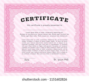Pink Classic Certificate template. With background. Good design. Vector illustration. 