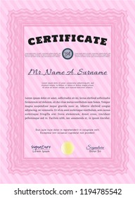 Pink Classic Certificate template. With background. Vector illustration. Money Pattern design. 