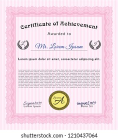 Pink Classic Certificate template. With background. Detailed. Superior design. 