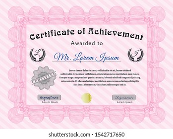 Pink Classic Certificate template. With background. Retro design. Detailed. 