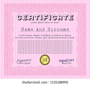 Pink Classic Certificate template. With complex background. Customizable, Easy to edit and change colors. Money style design. 