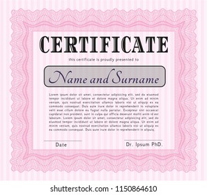 Pink Classic Certificate template. With complex linear background. Artistry design. Vector illustration. 