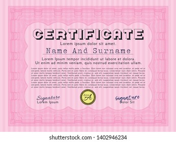 Pink Classic Certificate template. Complex background. Vector illustration. Money Pattern design. 
