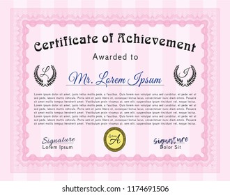 Pink Classic Certificate template. Customizable, Easy to edit and change colors. Complex background. Excellent design. 