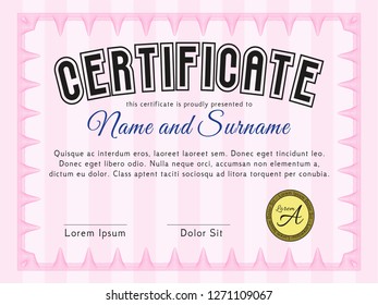 Pink Classic Certificate template. Customizable, Easy to edit and change colors. Easy to print. Retro design. 
