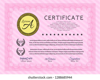 Pink Classic Certificate template. Customizable, Easy to edit and change colors. Printer friendly. Good design. 