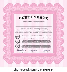 Pink Classic Certificate template. Customizable, Easy to edit and change colors. With great quality guilloche pattern. Superior design. 