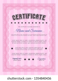 Pink Classic Certificate template. Customizable, Easy to edit and change colors. With guilloche pattern. Money Pattern design. 