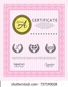 Pink Classic Certificate template. Customizable, Easy to edit and change colors. Complex background. Artistry design. 