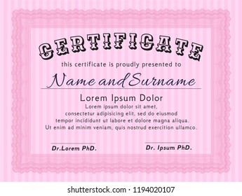 Pink Classic Certificate template. Detailed. With background. Good design. 